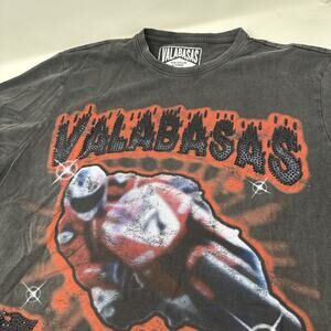 Valabasas Vintage Mens T-Shirt Gray Black Size L Valabasas Speedway Distressed